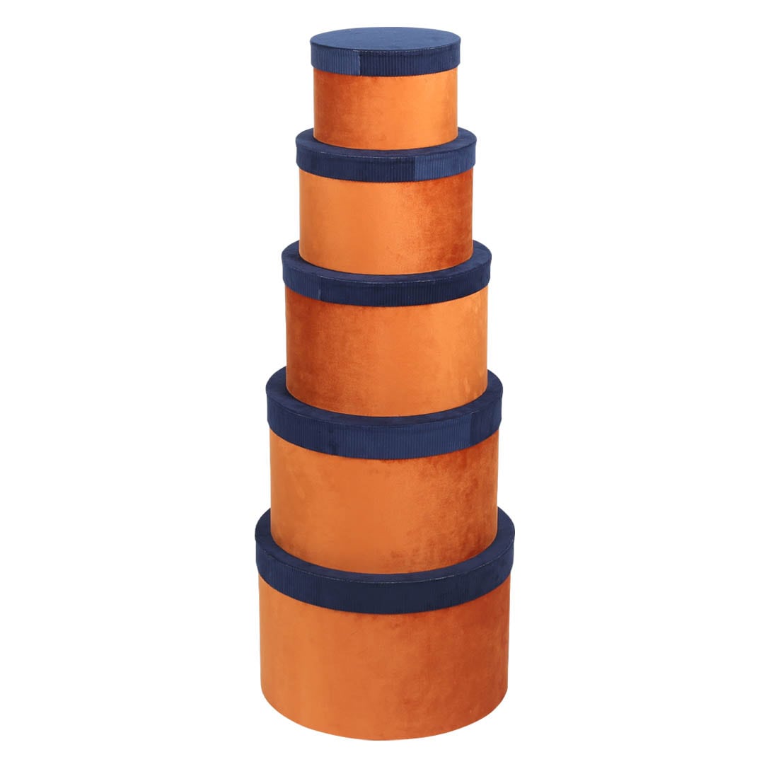 ROUND GIFT BOX NAVY/CAMEL SET OF 5
