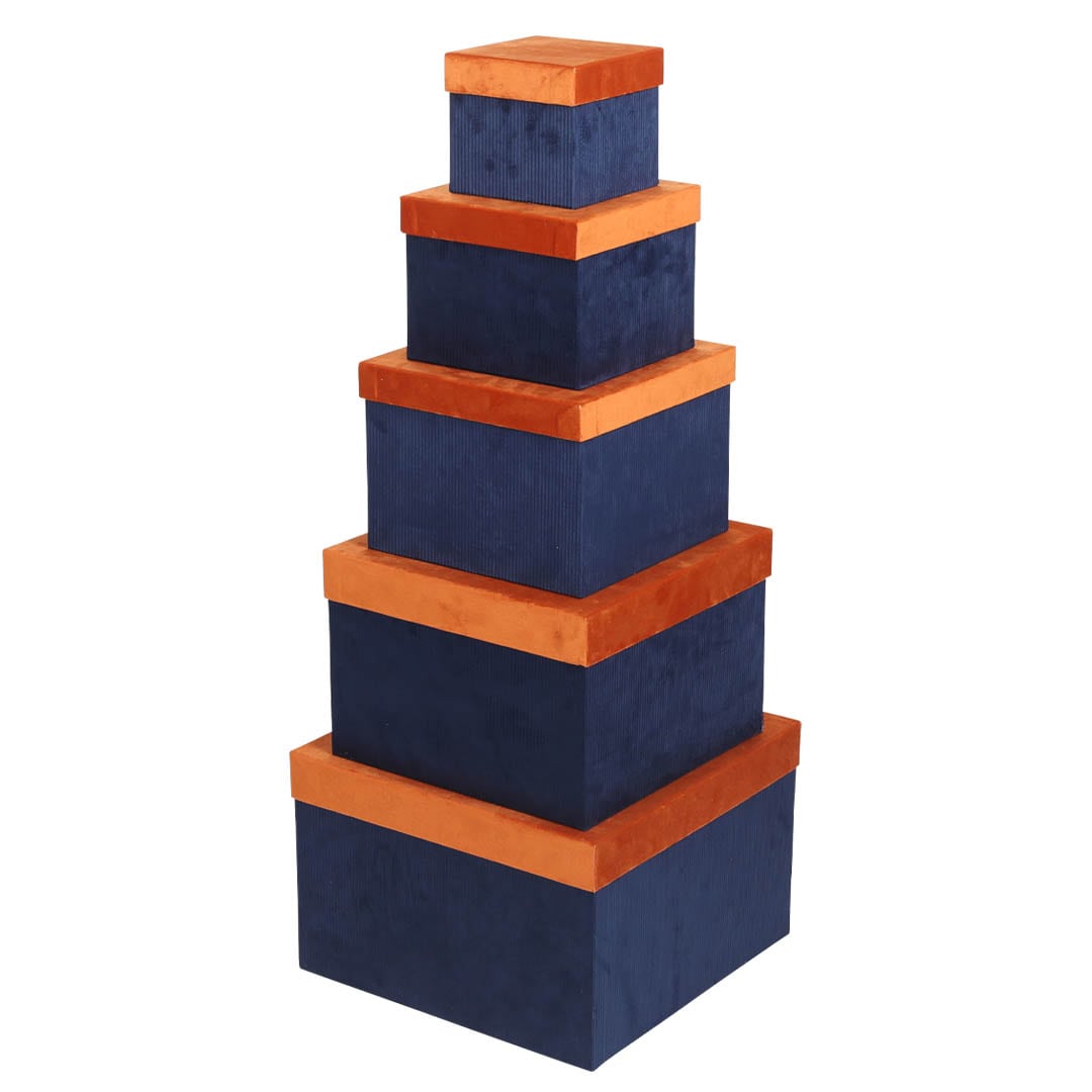 SQUARE GIFT BOX CAMEL/NAVY SET OF 5