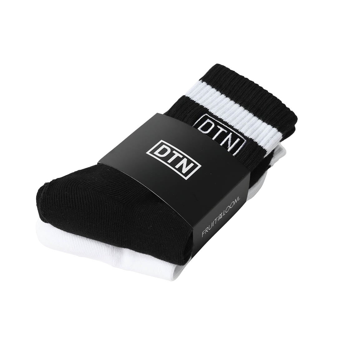 DTN×FRUIT OF THE LOOM SOCKS 2PCS SET BLACK/WHITE