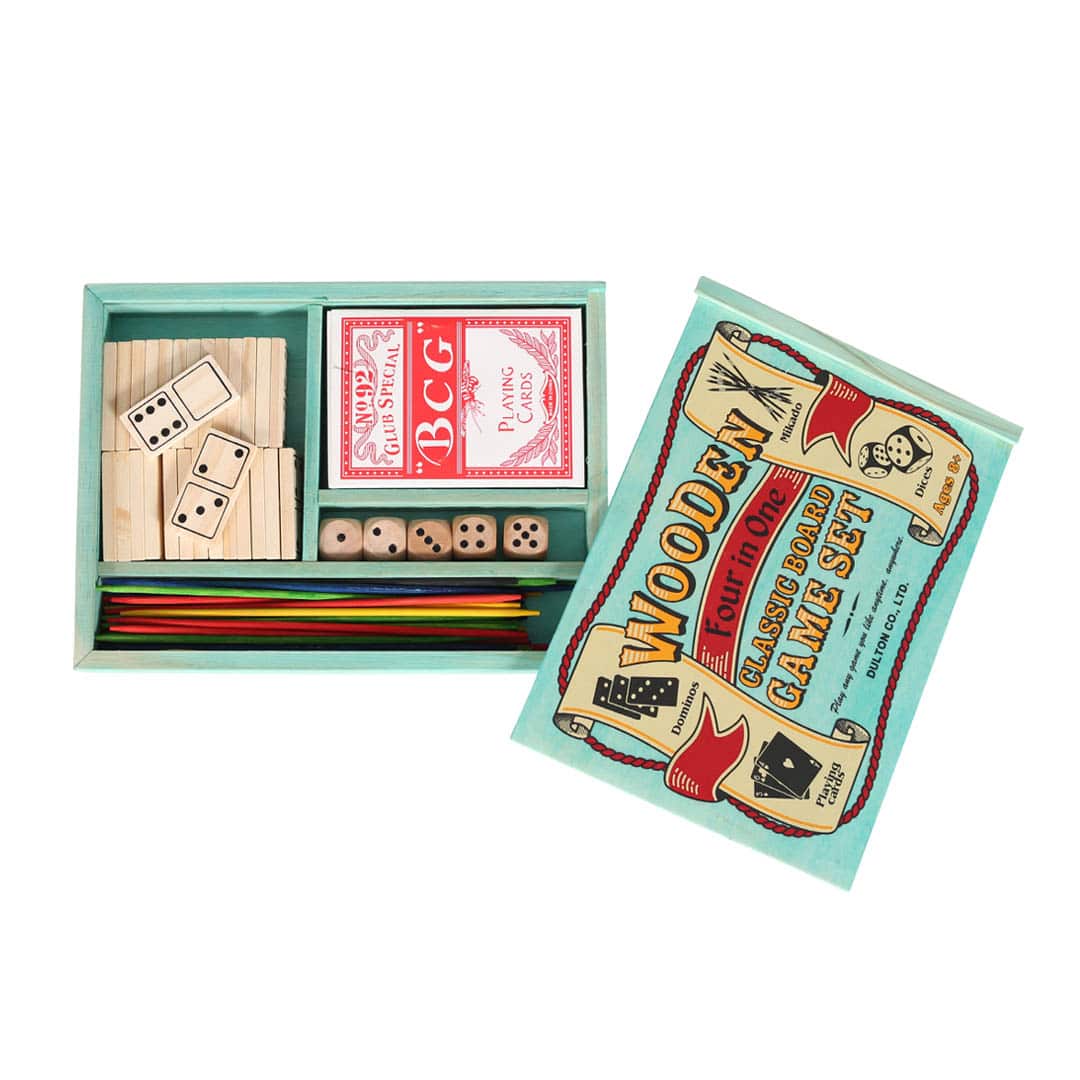 WOODEN 4IN1 CLASSIC BOARD GAME SET BLUE
