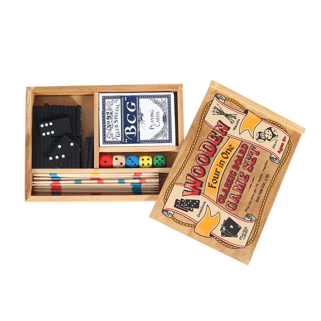 WOODEN 4IN1 CLASSIC BOARD GAME SET NATURAL