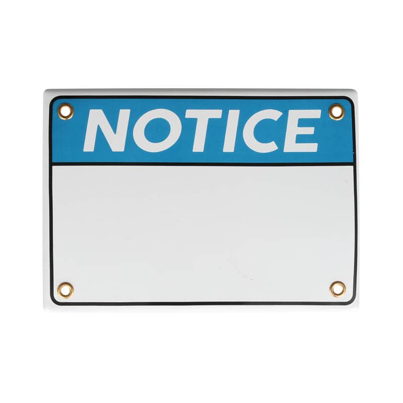 ENAMELED NOTICE SIGN BLANK