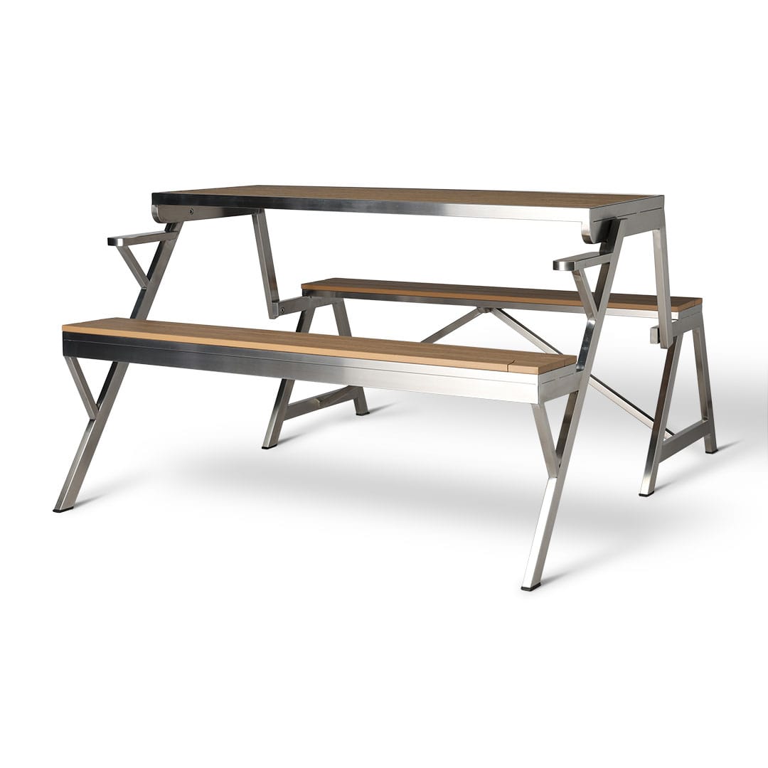 STAINLESS TABLE & BENCH DOUBLE WPC BROWN