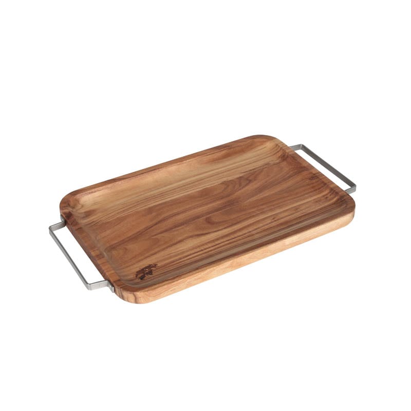 ACACIA TRAY WITH METAL HANDLE RECTANGLE M