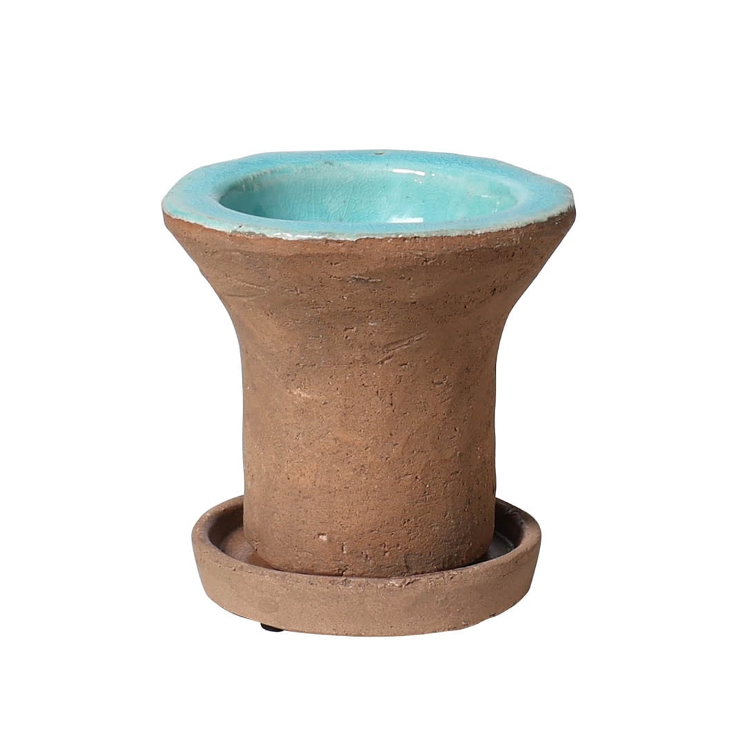 GLAZED EARTHENWARE POT S TURQUOISE