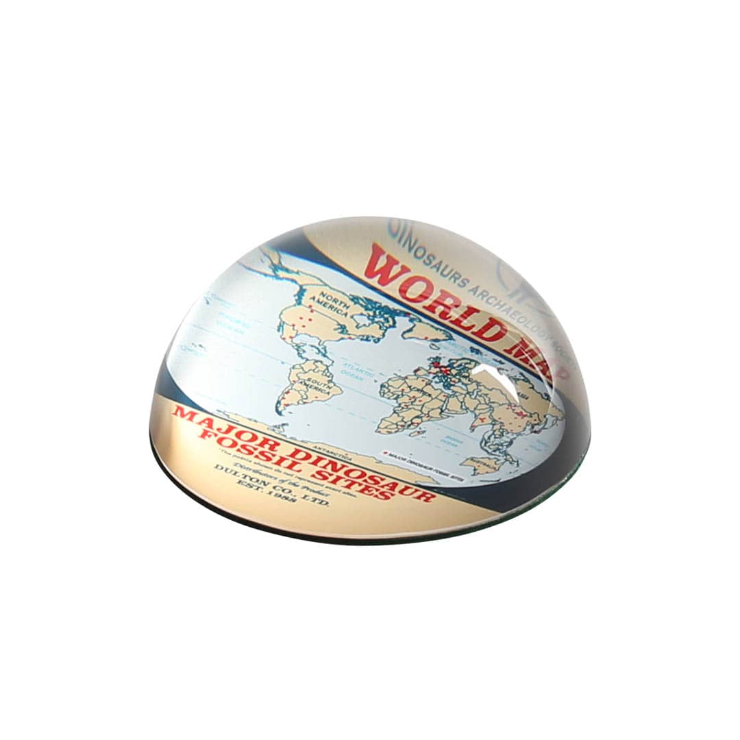GLASS PAPERWEIGHT DINOSAUR WORLD MAP