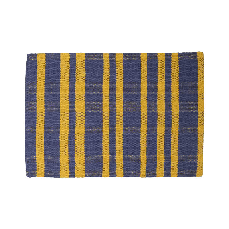 COTTON HANDLOOM MAT BLUE&YELLOW 500×750