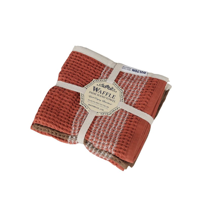 WAFFLE INDIE HAND TOWEL SET OF 3 RED & BROWN