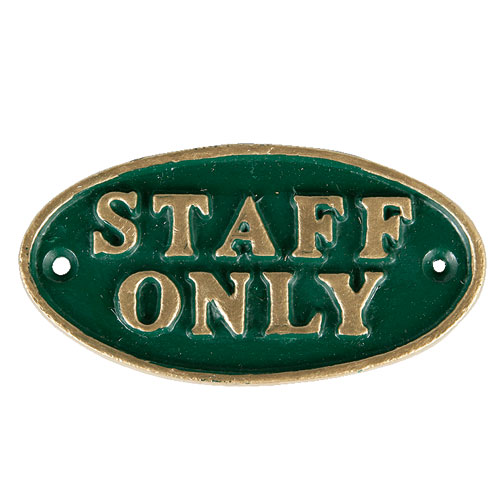 OVAL SIGN GN "STAFF ONLY"