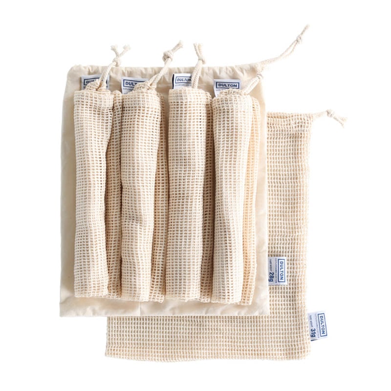 5 COTTON MESH BAGS WITH POUCH