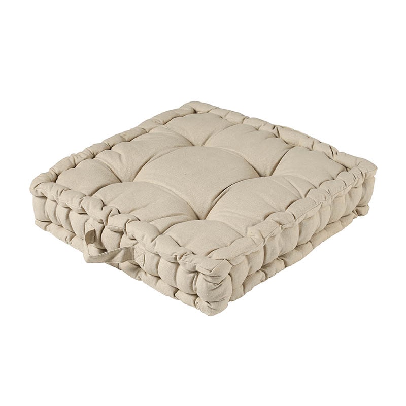 WASHED COTTON SQUARE BOX CUSHION BEIGE