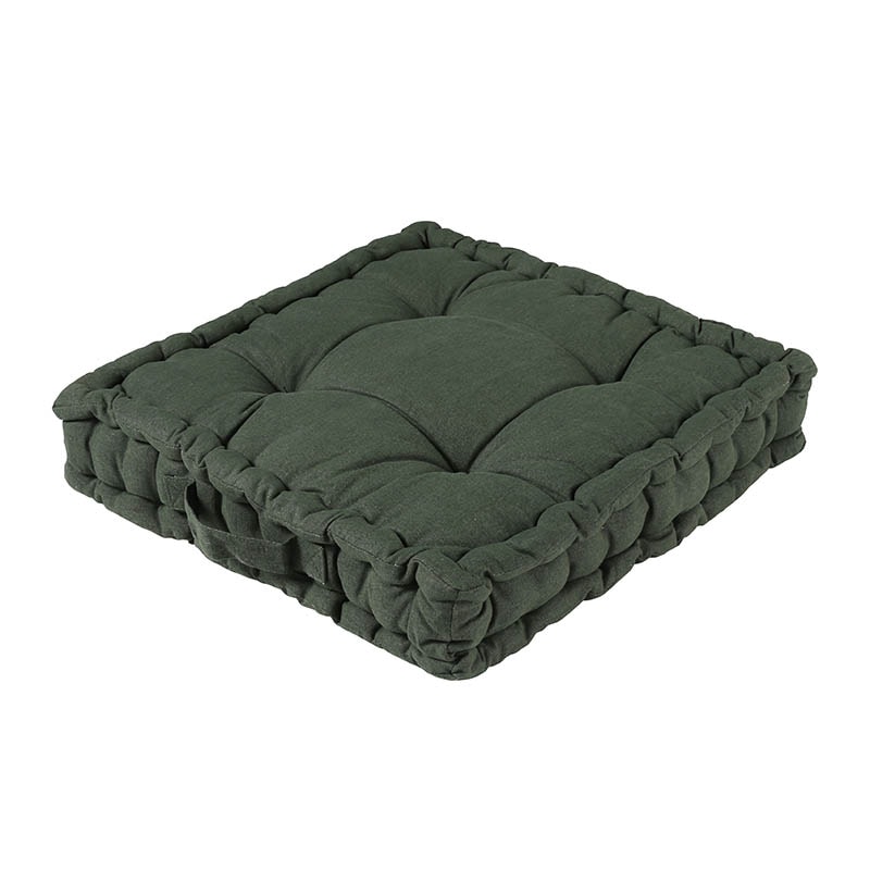 WASHED COTTON SQUARE BOX CUSHION GREEN