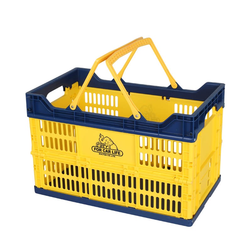 FOLDING SHOPPING BASKET 30L YELLOW/NAVY