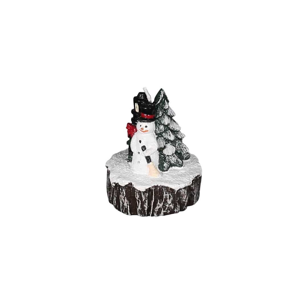 SNOWMAN ON TINY LOG CANDLE