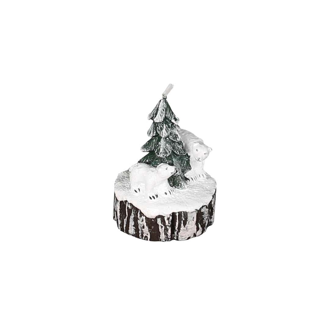 POLAR BEARS ON TINY LOG CANDLE