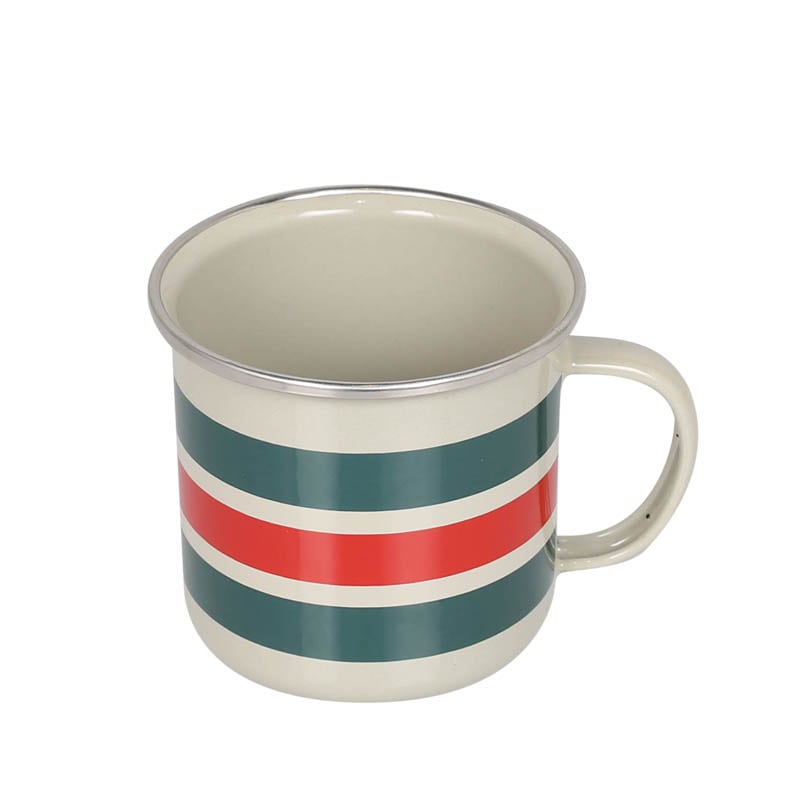 SS RIM ENAMELED MUG GREEN/RED/GREEN