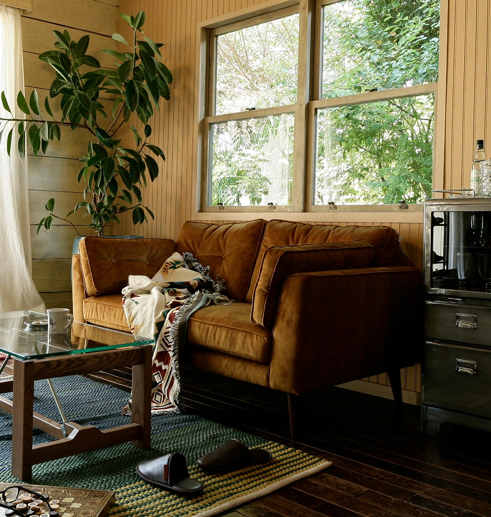 VELVET SOFA 2 SEATER AGED BROWN	