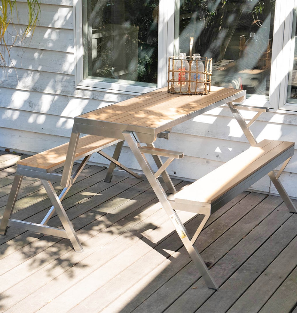 STAINLESS TABLE & BENCH DOUBLE WPC BROWN