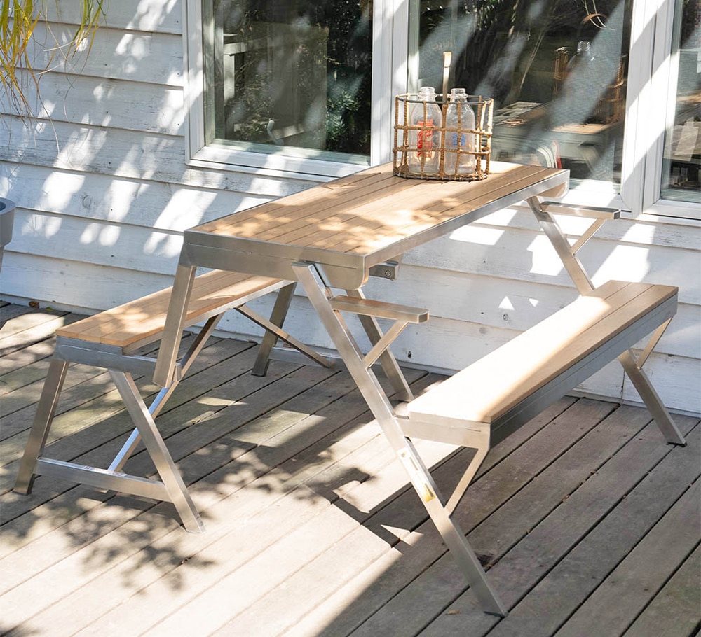 STAINLESS TABLE & BENCH DOUBLE WPC BROWN